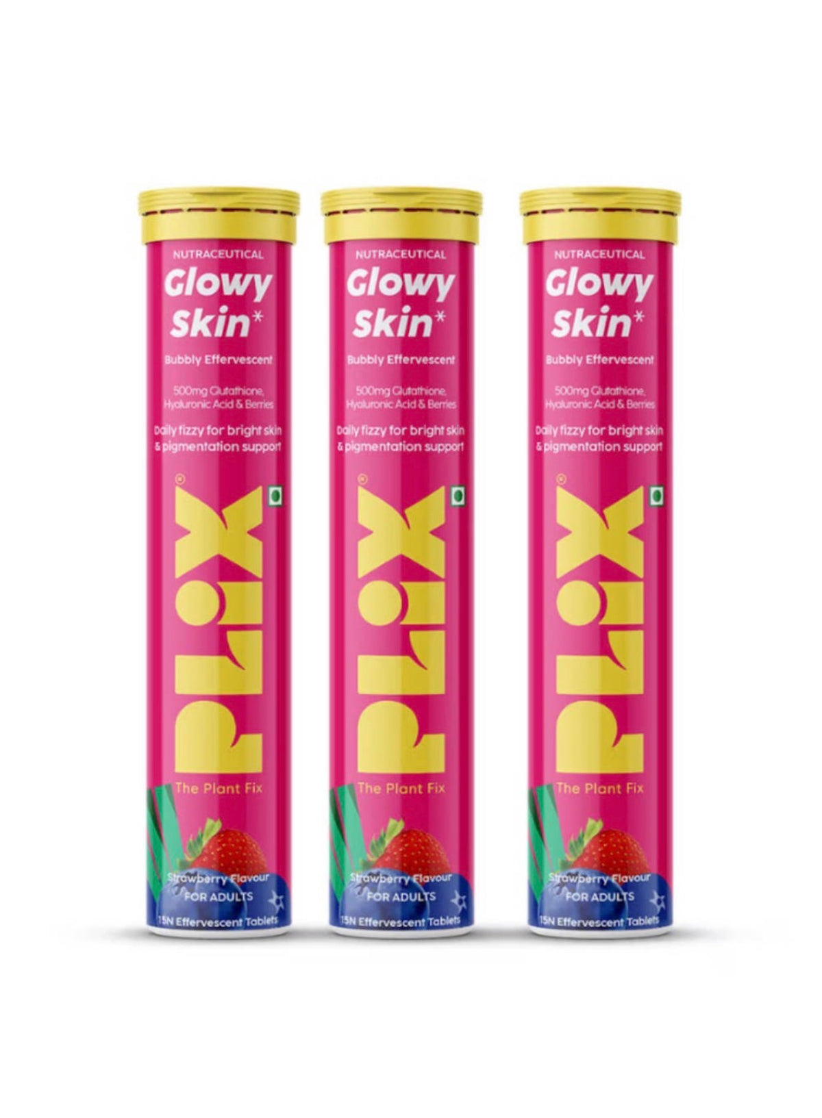 Plix Glowy Skin Bubbly Effervescent Tablets – Strawberry Flavour (15 Tablets)