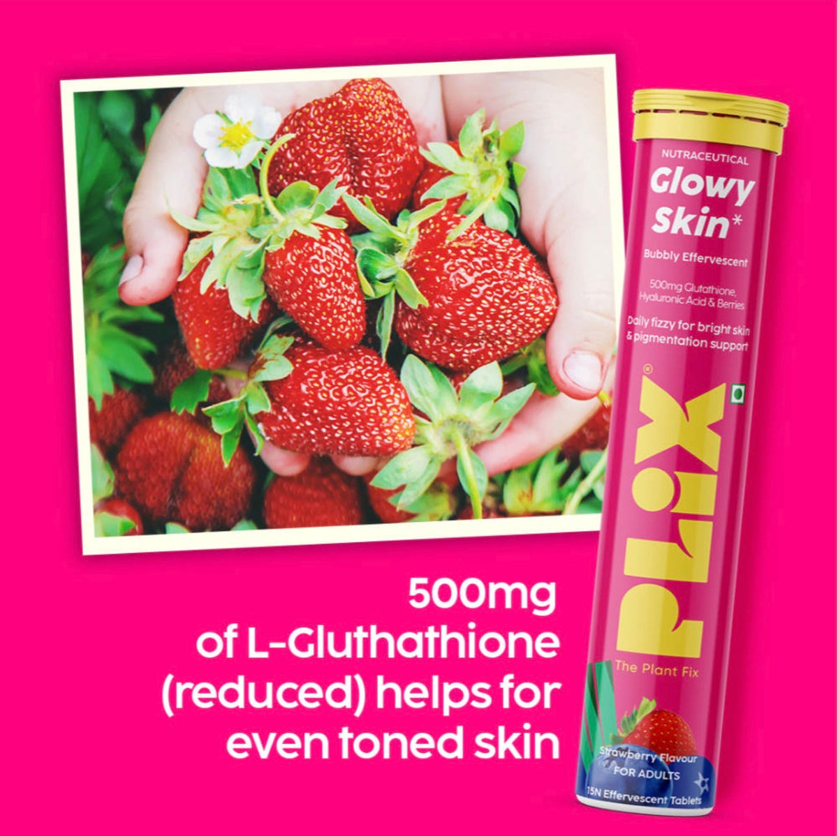 Plix Glowy Skin Bubbly Effervescent Tablets – Strawberry Flavour (15 Tablets)
