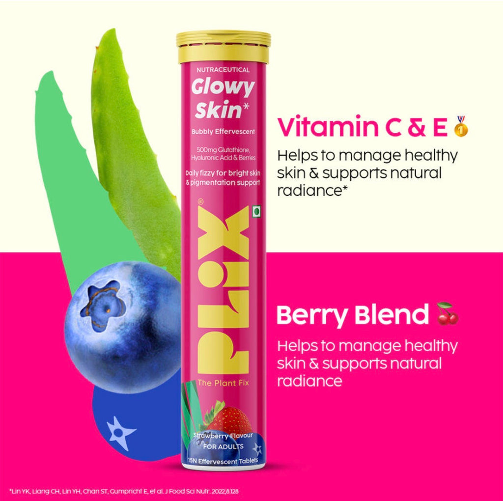 Plix Glowy Skin Bubbly Effervescent Tablets – Strawberry Flavour (15 Tablets)