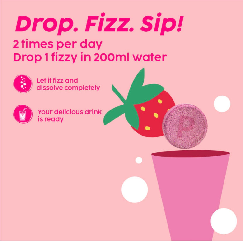 Plix Glowy Skin Bubbly Effervescent Tablets – Strawberry Flavour (15 Tablets)